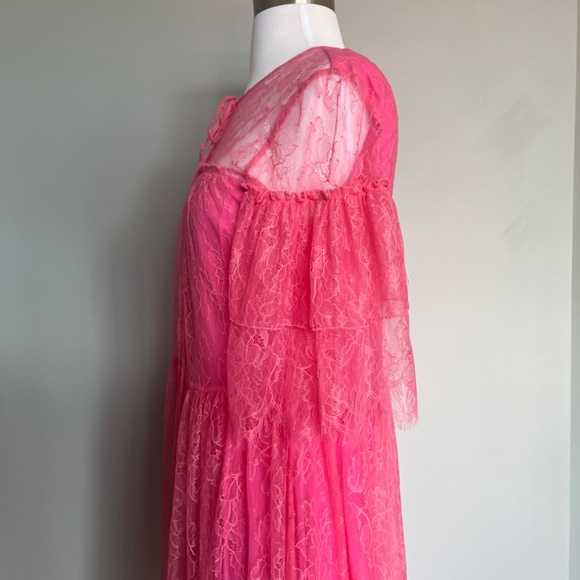 Be Blumarine Lace Pink Floral design Lined Cocktail Party Dress Fit Flare Small - Picture 12 of 16